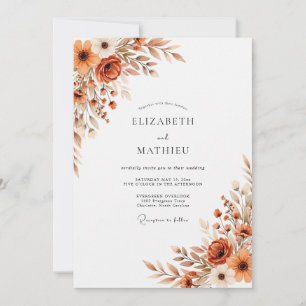 Burnt Orange Autumnal Botanical Wedding Invitation