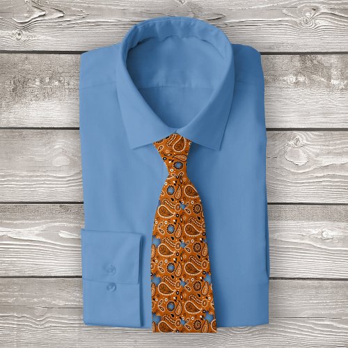Burnt Orange Bandana and Denim Texas Neck Tie