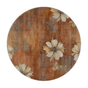 Burnt Orange Beige Gray Farmhouse Floral Cutting Board