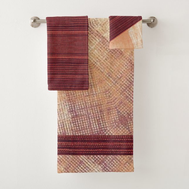 Burnt Orange Beige Stripe Bathroom Towel Sets (Insitu)
