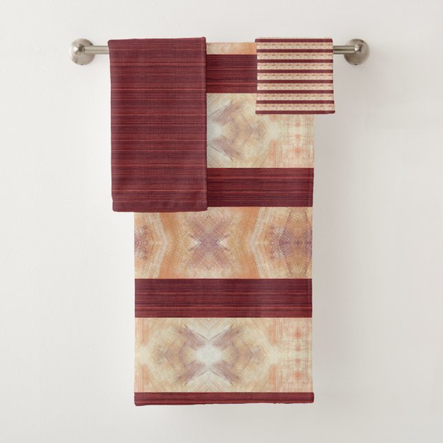 Burnt Orange Beige Stripe Bathroom Towel Sets (Insitu)