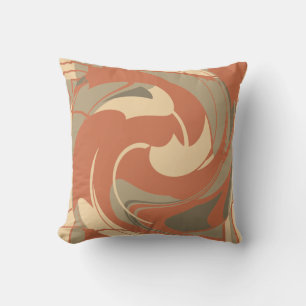 Burnt Orange Beige Taupe Abstract Flower Mosaic Throw Pillow