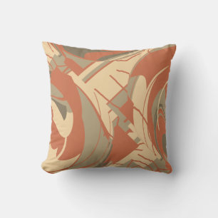 Burnt Orange Beige Taupe Swirling Lush Leaf Mosaic Throw Pillow