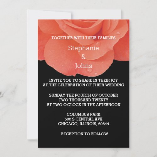 Burnt Orange Black Floral Modern Elegant Wedding Invitation