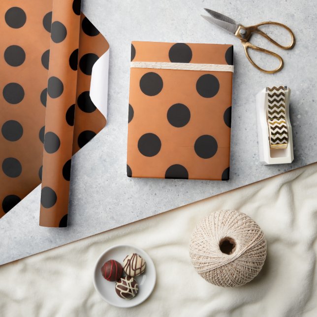Burnt Orange & Black Polka Dot Wrapping Paper (Crafts)
