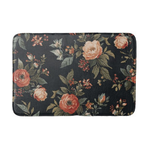 Burnt Orange Black Sage Dark Cottagecore Floral Bath Mat