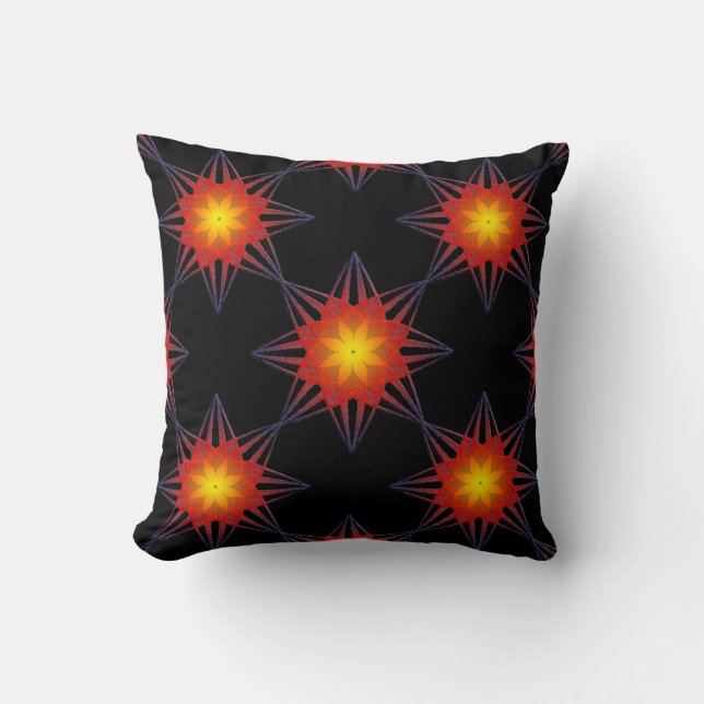 Burnt Orange Black Yellow Star Flower Throw Pillow (Front)