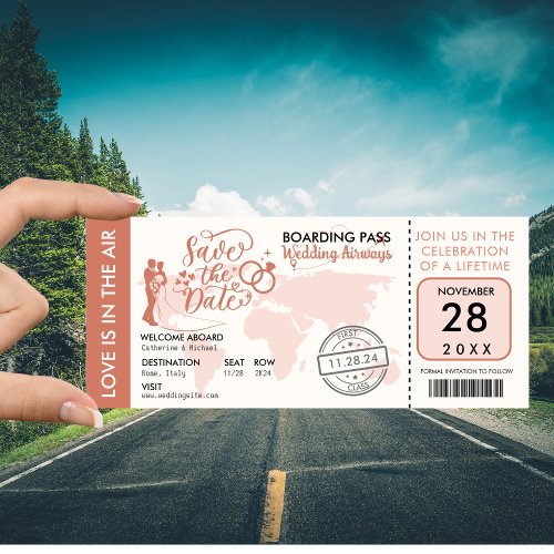 Burnt Orange Boarding Pass Destination Wedding Save The Date