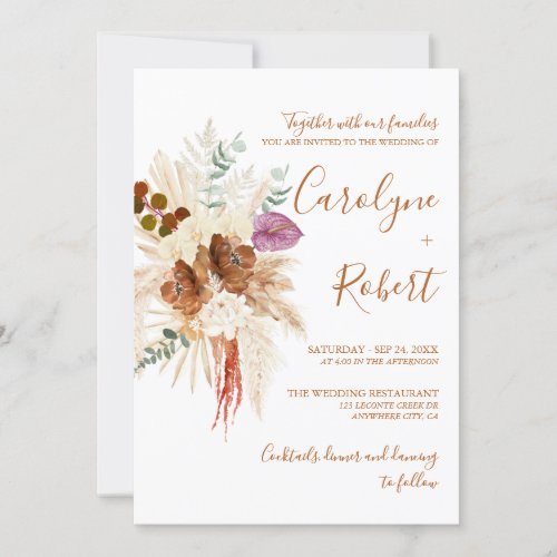 Burnt Orange Bohemian And Pampas Grass All In One Invitation