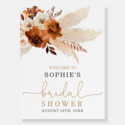 Burnt Orange Bohemian Pampas Grass Bridal Shower Foam Board