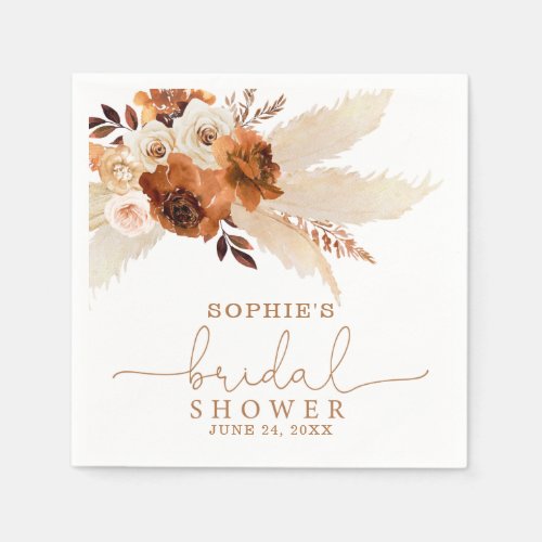 Burnt Orange Bohemian Pampas Grass Bridal Shower   Napkins