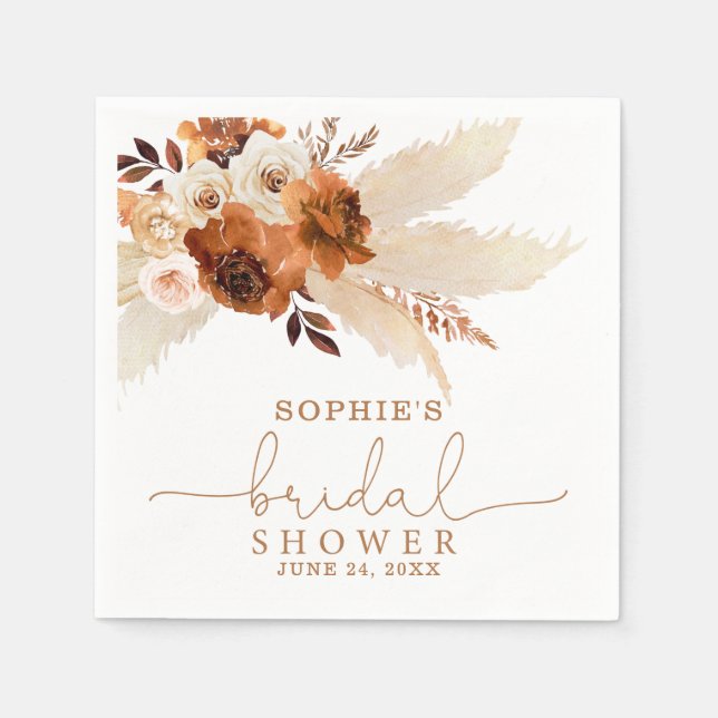 Burnt Orange Bohemian Pampas Grass Bridal Shower   Napkins (Front)