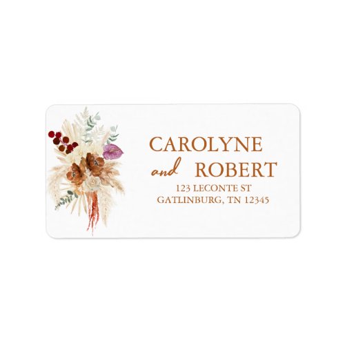 Burnt Orange Bohemian Pampas Grass Wedding Address Label