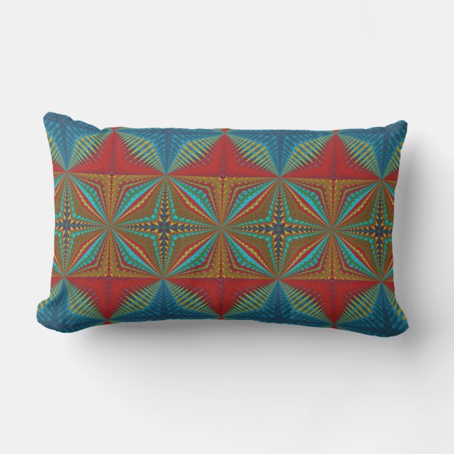  Burnt Orange Bohemian Rust Teal Red Tribal Ethnic Lumbar Pillow (Front)