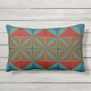  Burnt Orange Bohemian Rust Teal Red Tribal Ethnic Lumbar Pillow