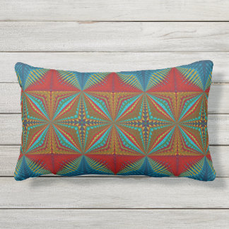 Burnt Orange Bohemian Rust Teal Red Tribal Ethnic Lumbar Pillow