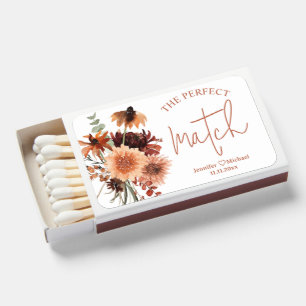 Burnt Orange Boho Autumn Flowers Wedding Favor Matchboxes