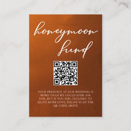 Burnt Orange Boho Autumn Wedding Honeymoon Fund Enclosure Card
