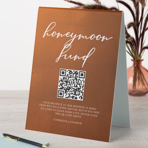 Burnt Orange Boho Autumn Wedding Honeymoon Fund Table Tent