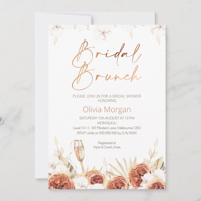 Burnt Orange Boho Bridal Brunch Bridal Shower Invitation (Front)
