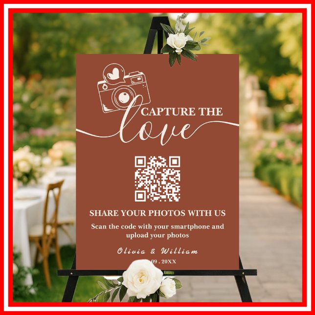 Burnt Orange Boho Capture The Love QR Wedding Sign (Creator Uploaded)