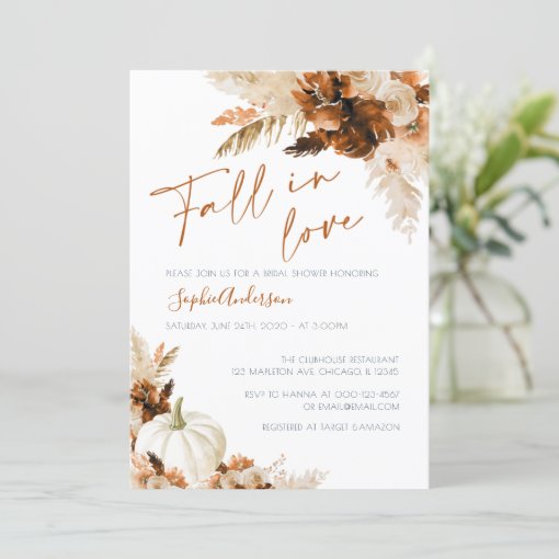 Burnt Orange Boho Fall in Love Bridal Shower Invitation | Zazzle