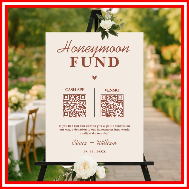 Burnt Orange Boho Honeymoon Fund QR Wedding Sign (Creator Uploaded)