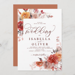 Burnt Orange Boho Terracotta Burgundy Wedding Invi Invitation