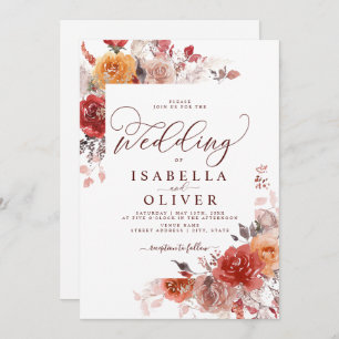 Burnt Orange Boho Terracotta Marsala Wedding Invit Invitation