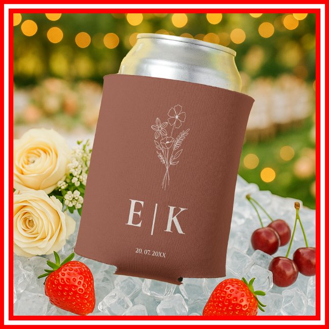 Burnt Orange Boho Terracotta Wildflower  Wedding Can Cooler (Creator Uploaded)