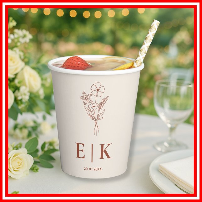 Burnt Orange Boho Terracotta Wildflower  Wedding Paper Cups (Creator Uploaded)