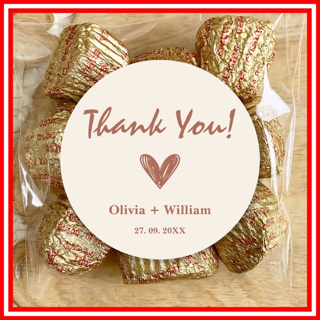 Burnt Orange Boho Wedding Favors Heart Classic Rou Round Sticker (Creator Uploaded)