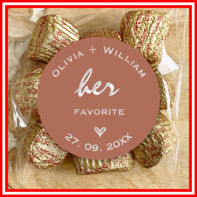 Burnt Orange Boho Wedding Favors Heart Classic Round Sticker (Creator Uploaded)