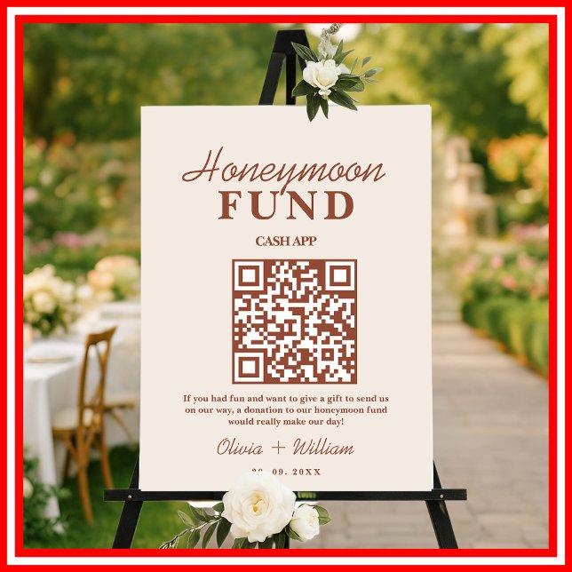 Burnt Orange Boho Wedding Honeymoon Fund QR Sign (Creator Uploaded)