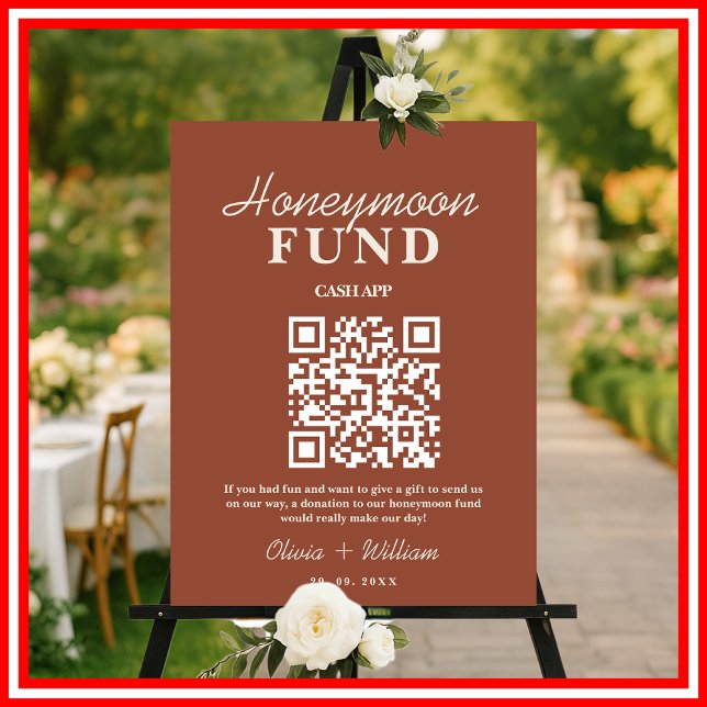 Burnt Orange Boho Wedding Honeymoon Fund QR Sign (Creator Uploaded)
