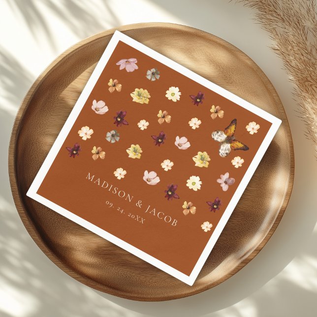Burnt Orange Boho Wildflower Wedding  Napkins (Creator Uploaded)