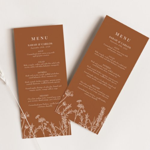 Burnt Orange Boho Wildflower Wedding Reception Menu