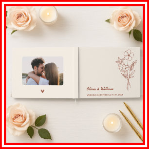 Burnt Orange Boho Wildflowers Rustic Wedding Guest Book