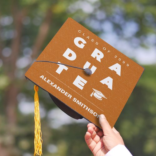 Burnt Orange Bold GRADUATE Letters and Cap