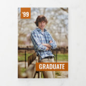 Burnt Orange Bold & Modern Photo Graduation Tri-Fold Invitation (Cover)