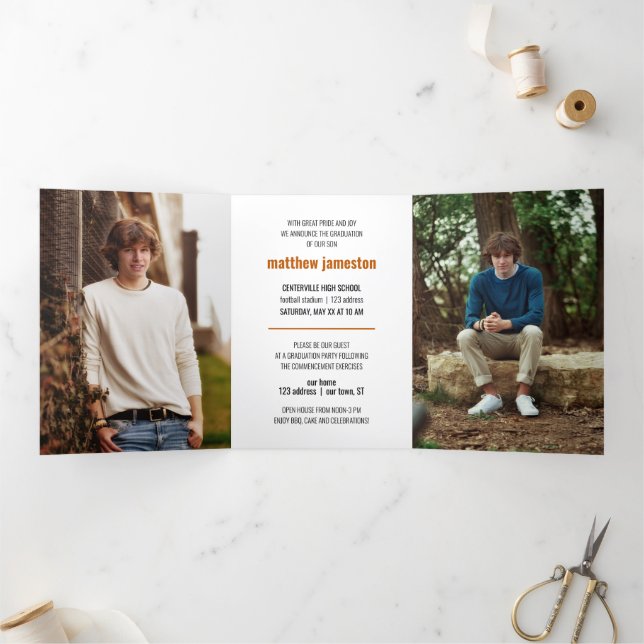 Burnt Orange Bold & Modern Photo Graduation Tri-Fold Invitation (Inside)