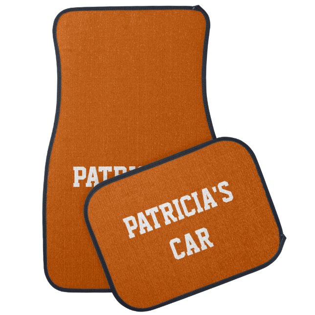 Burnt Orange Bold Single Color Name Car Mat (Set)