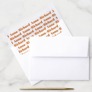 Burnt orange bold typography names wedding envelope liner