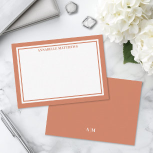 Burnt Orange Border Minimalist Name Monogram Note Card