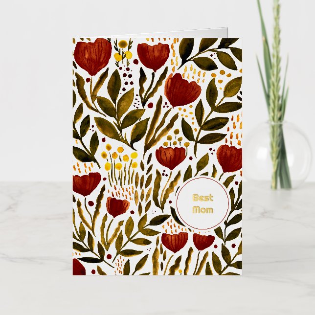 Burnt Orange Botanical Best mom Mother's day Foil Holiday Card (Front)