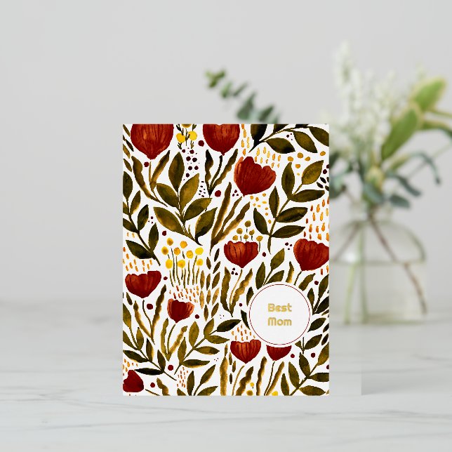 Burnt Orange Botanical Best mom Mother's day Foil Holiday Postcard (Standing Front)