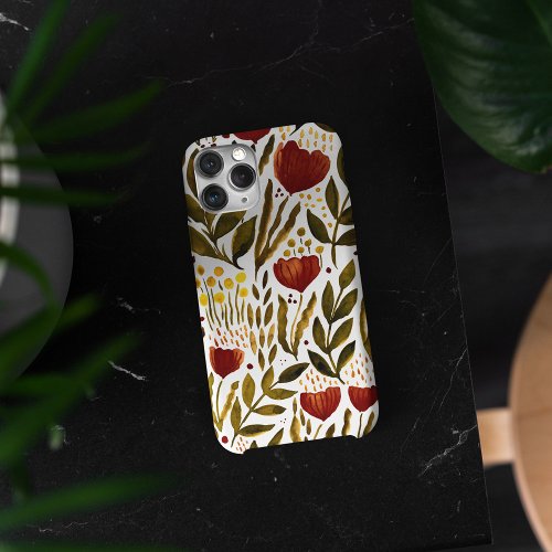 Burnt orange botanical floral illustration  iPhone 13 pro case