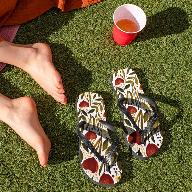 Burnt orange botanical floral illustration  flip flops (Creator Uploaded)