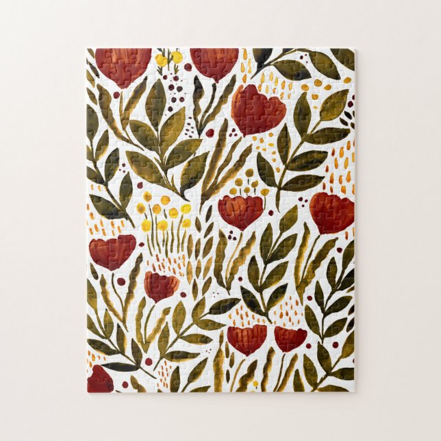 Burnt orange botanical floral illustration  jigsaw puzzle (Vertical)