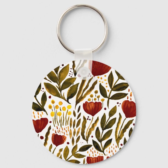 Burnt orange botanical floral illustration  keychain (Front)